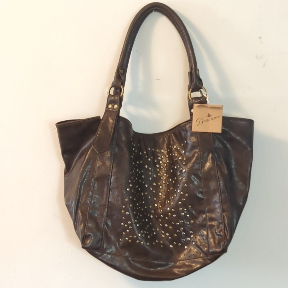 Braciano Large Brown Sequined Tote Styled Purse NEW WOT